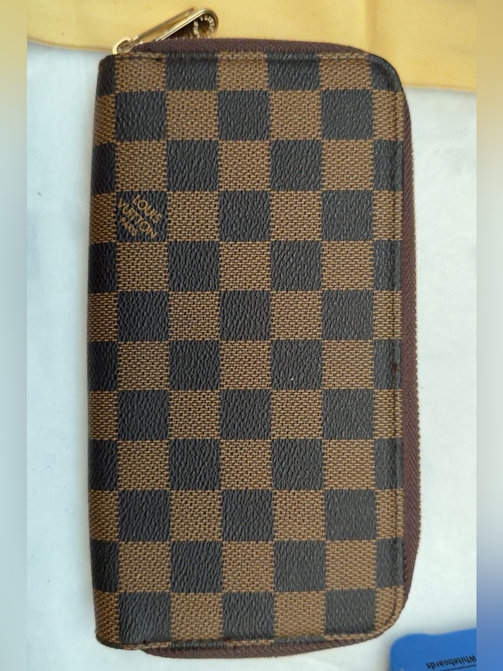 Brown Checkered Zip Wallet for Women